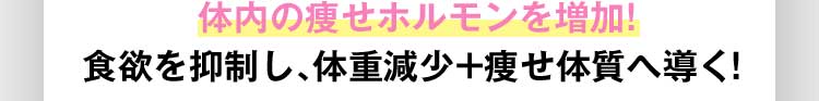 体内の痩せホルモンを増加！食欲を抑制し、体重減少＋痩せ体質へ導く！